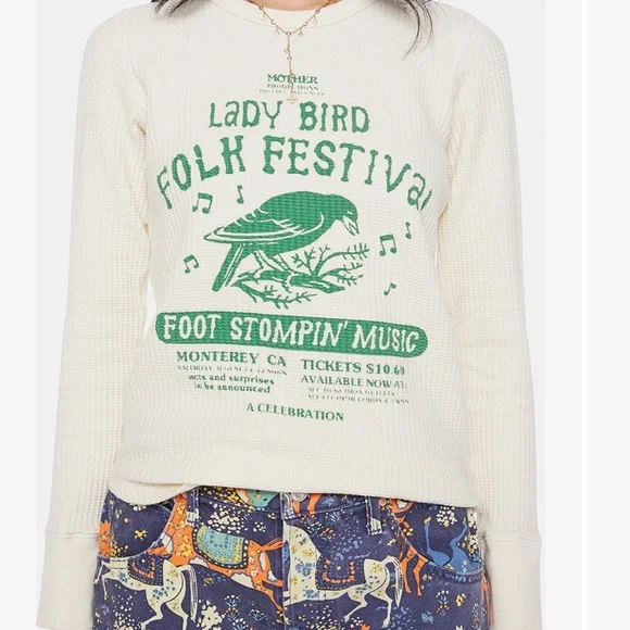 MOTHER Cream Sweater with Green Festival Print - Picture 4 of 6